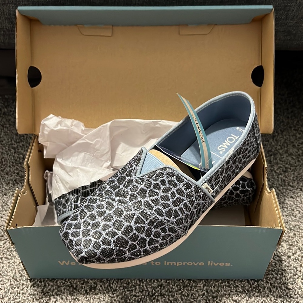 TOMS Alpargata Shoes, Citadel Blue Animal Printed Glitter